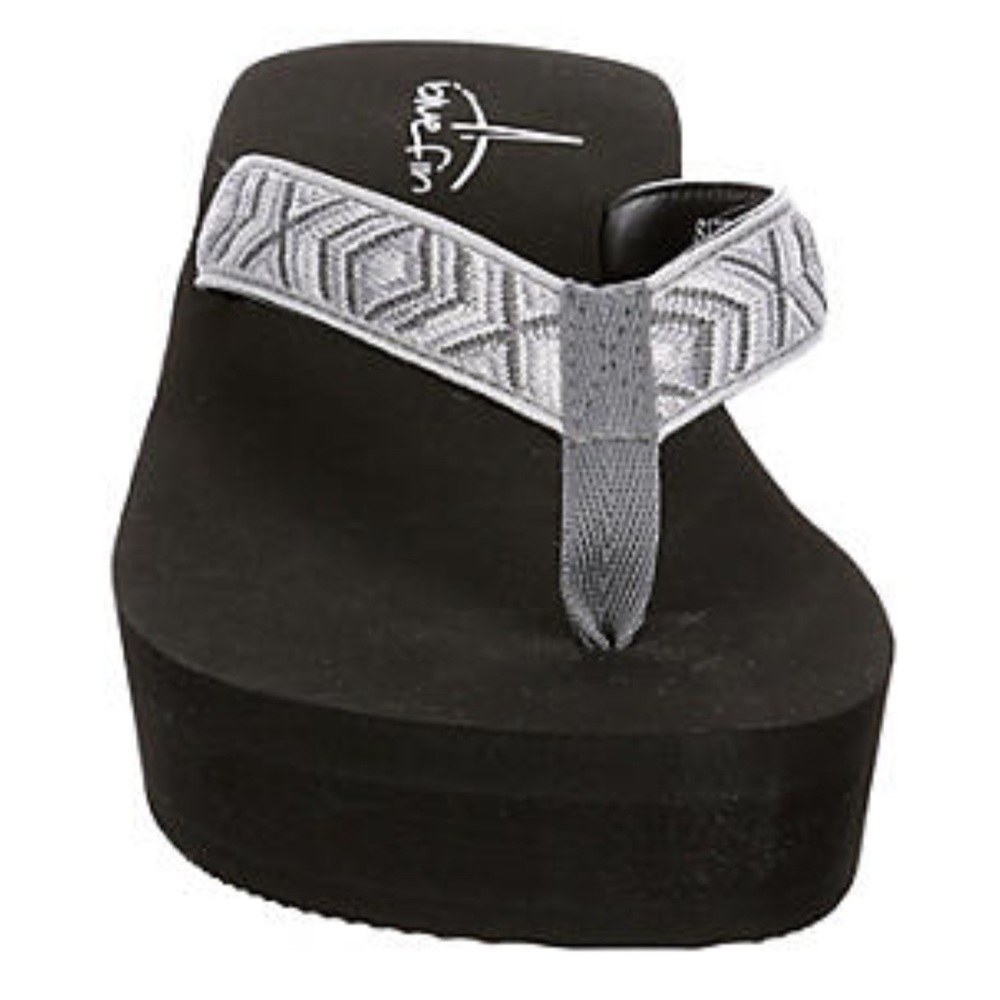 Black and Gray wedge flip flops